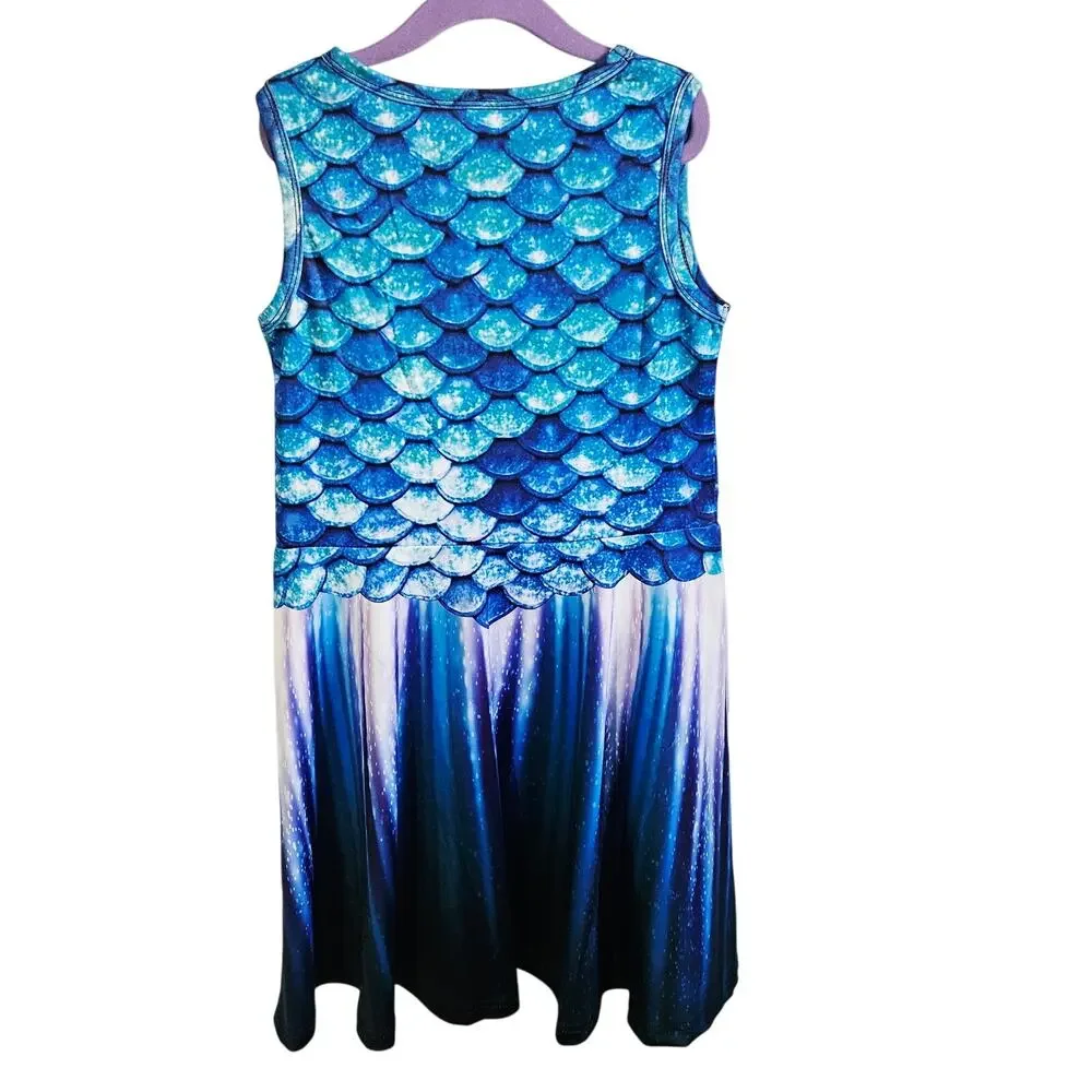 Mermaid Scale Design Dress Blue Dress Up Ocean Princess Mermaidcore Size L
